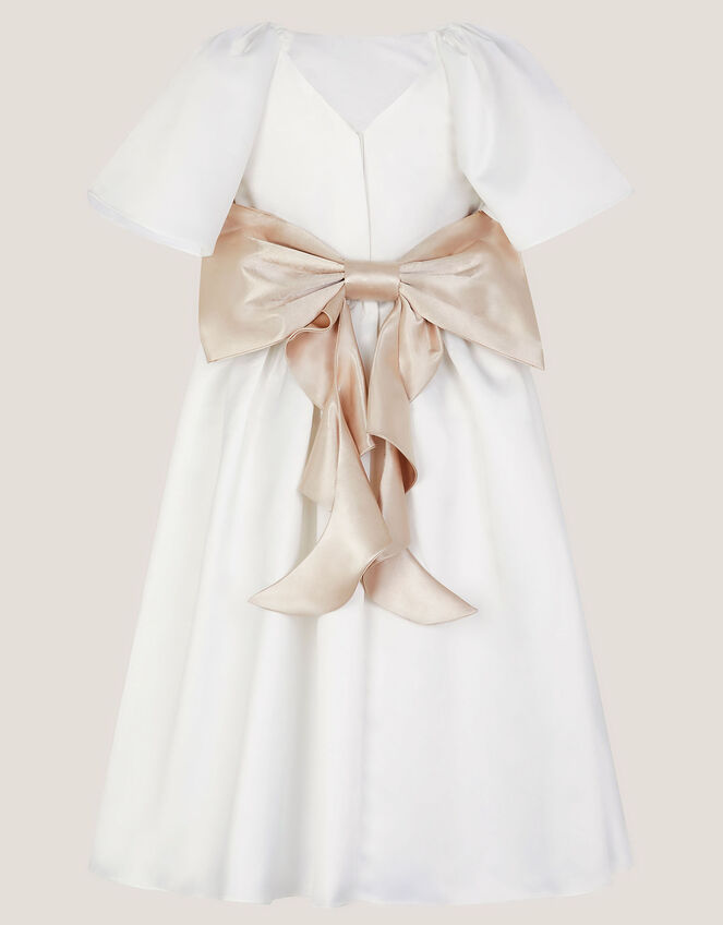 Angelica Satin Bow Duchess Dress, Ivory (IVORY), large