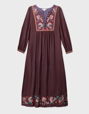 East Eliana Embroidered Midi Dress, Brown (BROWN), large