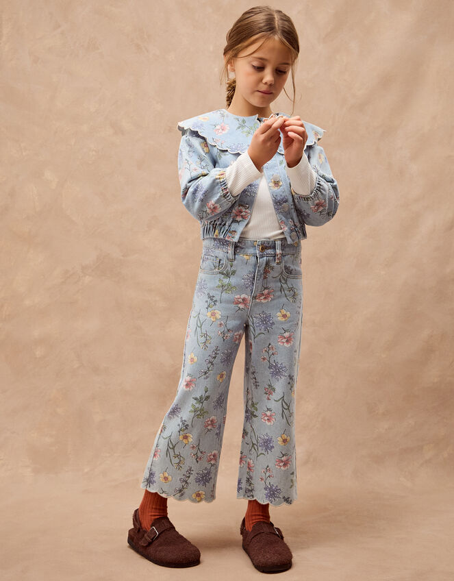 Floral Scallop Crop Jeans, Blue (BLUE), large