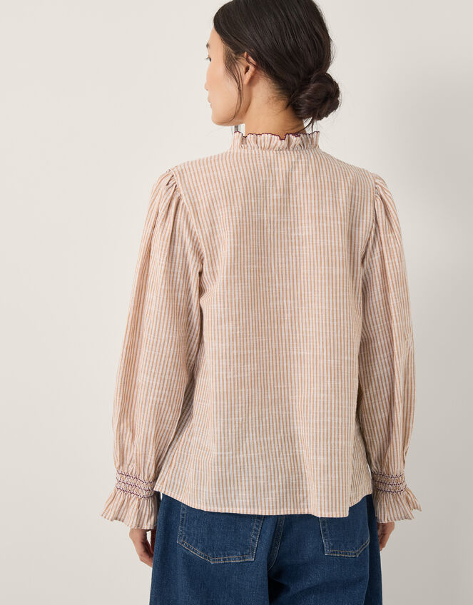 Maeve Ruffle Stripe Shirt, Camel (CAMEL), large