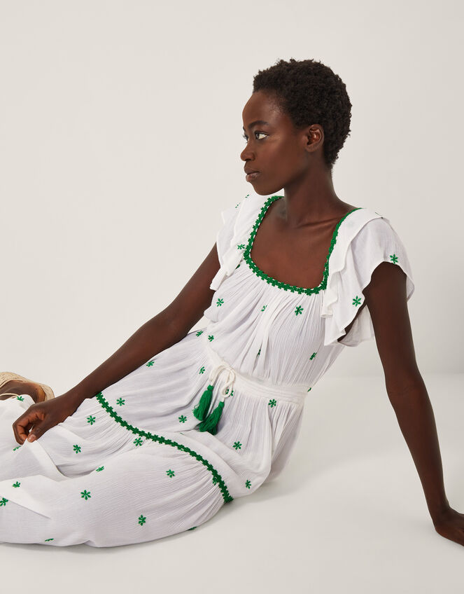 Isabelle Embroidered Square Neck Midi Dress, White (WHITE), large