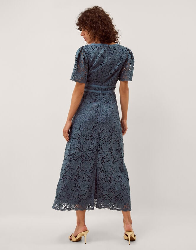 Regina Short Sleeve Lace Midi Dress, Blue (PETROL), large