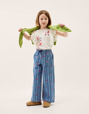 Embroidered Heart Stripe Denim Jeans, Blue (BLUE), large