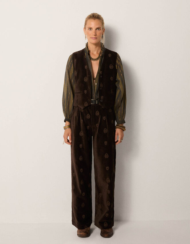Maison Hotel Kafka Velvet Embroidered Waistcoat, Brown (BROWN), large