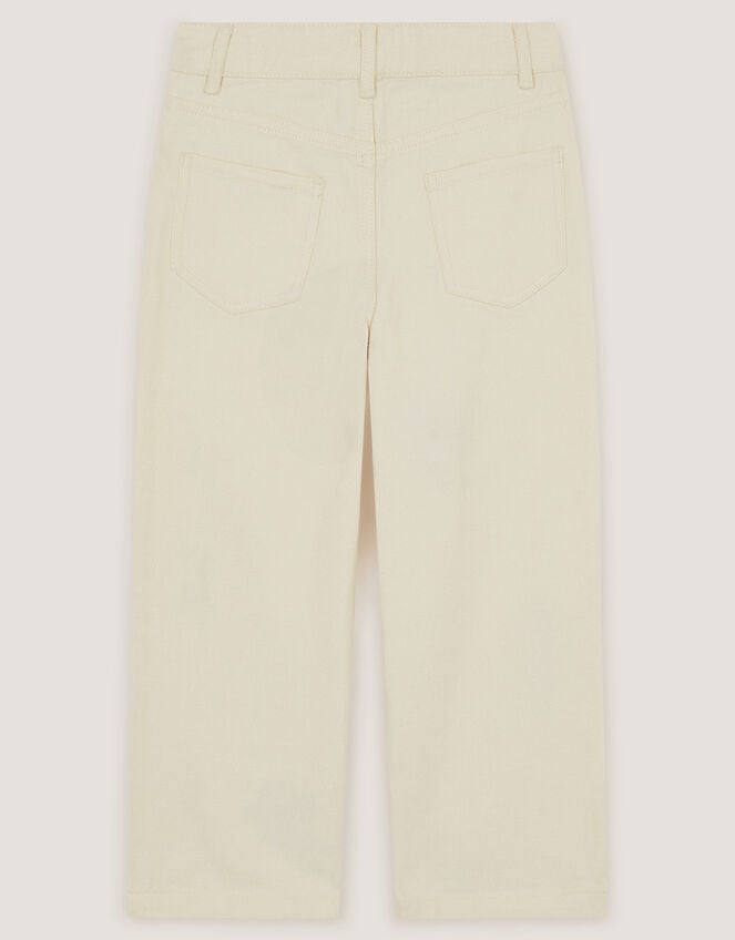 Sequin Floral Embroidered Wide Leg Jeans, Ivory (IVORY), large