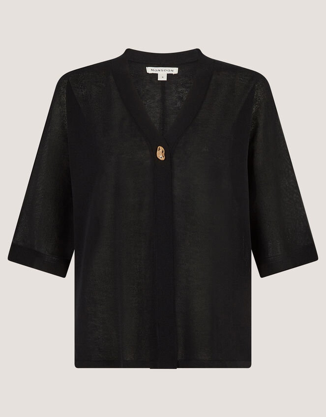 Beth Short Sleeve Cardigan, Black (BLACK), large