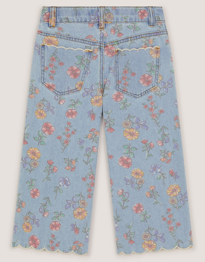 Floral Scallop Crop Jeans, Blue (BLUE), large