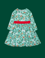 Frugi Christmas Party Skater Dress, Green (LIGHT GREEN), large