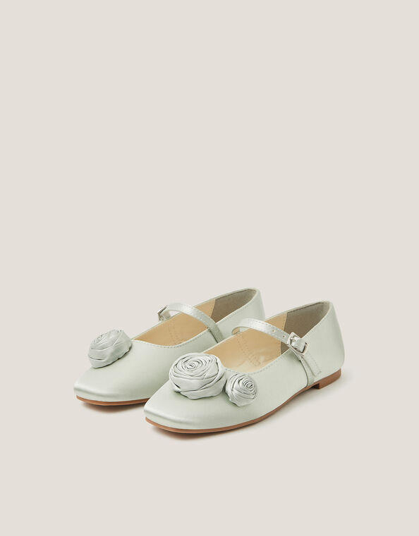 Rosette Satin Ballet Flats, Green (SAGE), large