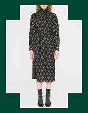 Antik Batik Chino Floral Jacquard Midi Dress, Black (BLACK), large