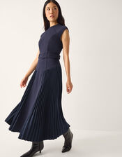 Sally Pleat Sleeveless Midi Dress, Blue (NAVY), large