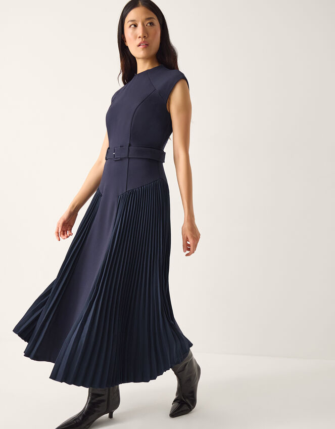 Sally Pleat Sleeveless Midi Dress, Blue (NAVY), large