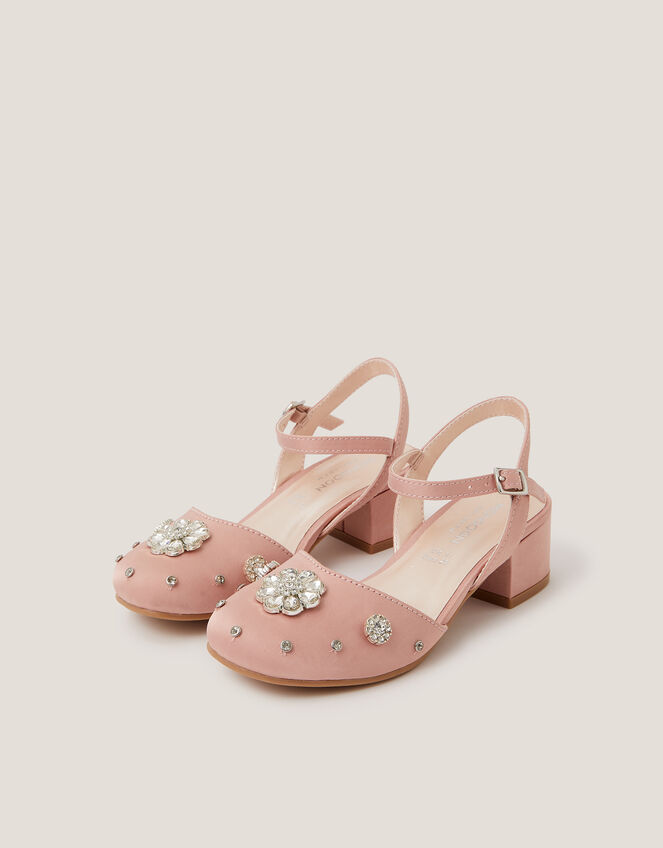 Flower Diamant&eacute; Satin Closed Toe Heels, Pink (PINK), large