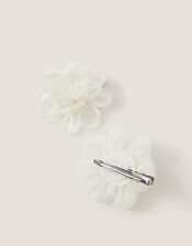 2-Pack Bridesmaid Flower Hair Clips, White (WARM IVORY), large