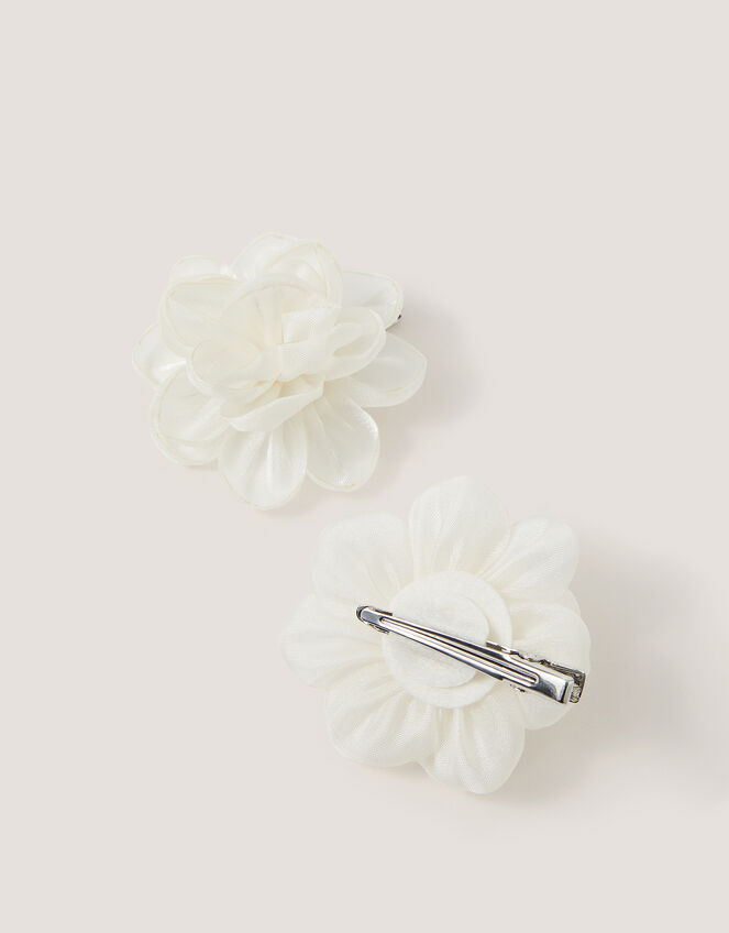 2-Pack Bridesmaid Flower Hair Clips, White (WARM IVORY), large