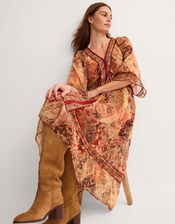 Evelina Shimmer Floral Print Midi Dress, Brown (BROWN), large