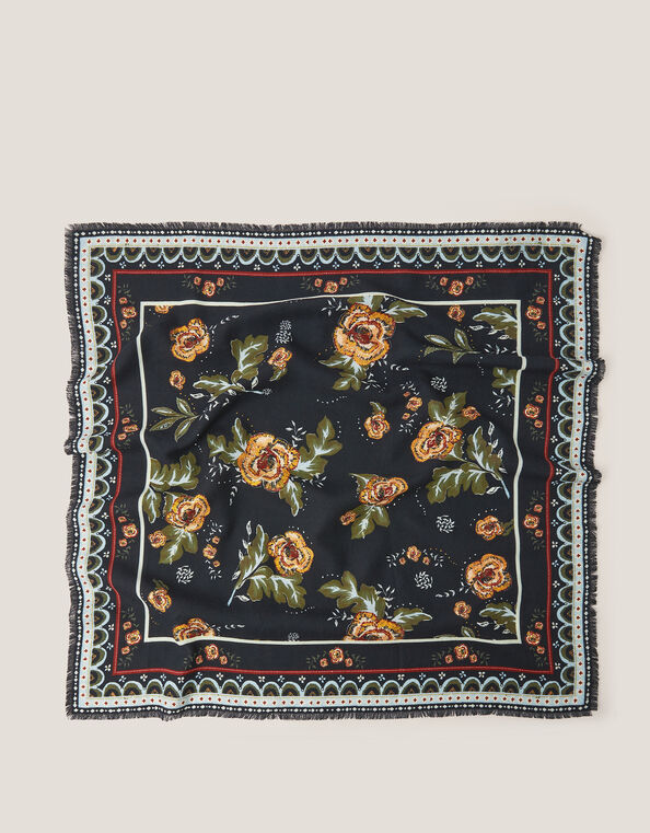 Rosalie Floral Fringe Square Scarf, , large