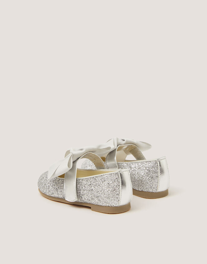 Baby Glitter Bow Mary Jane Ballet Flats, Silver (SILVER), large