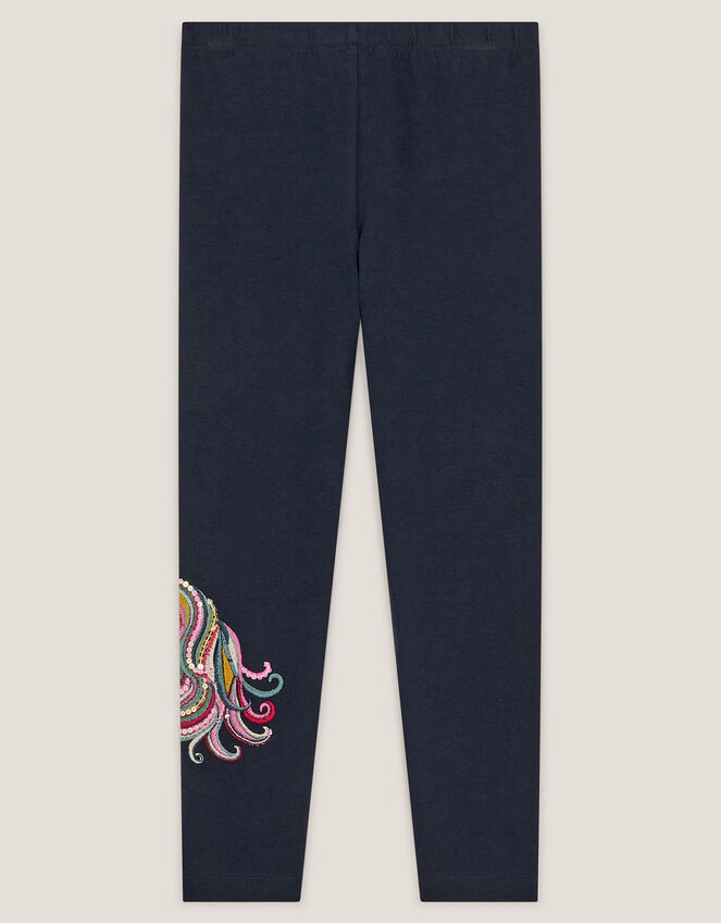 Embroidered Unicorn Leggings, Blue (NAVY), large