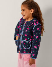 Floral Cord Quilted Jacket, Blue (NAVY), large