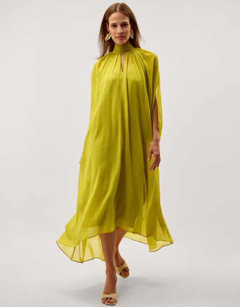 Amelia Scarf Neck Cape Midi Dress, Green (GREEN), large