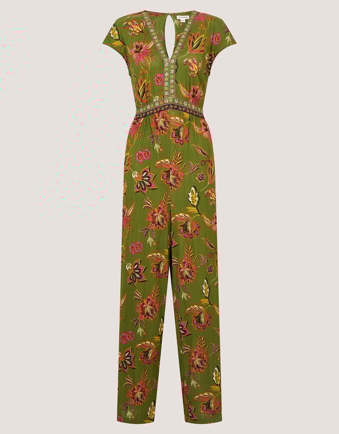 Zainab Floral Jersey Wide Leg Jumpsuit, Green (GREEN), large