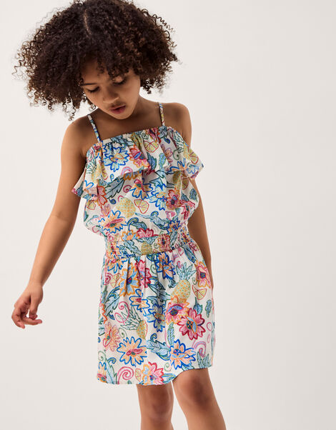 Tropical Floral Bardot Top & Skirt Set, Ivory (IVORY), large