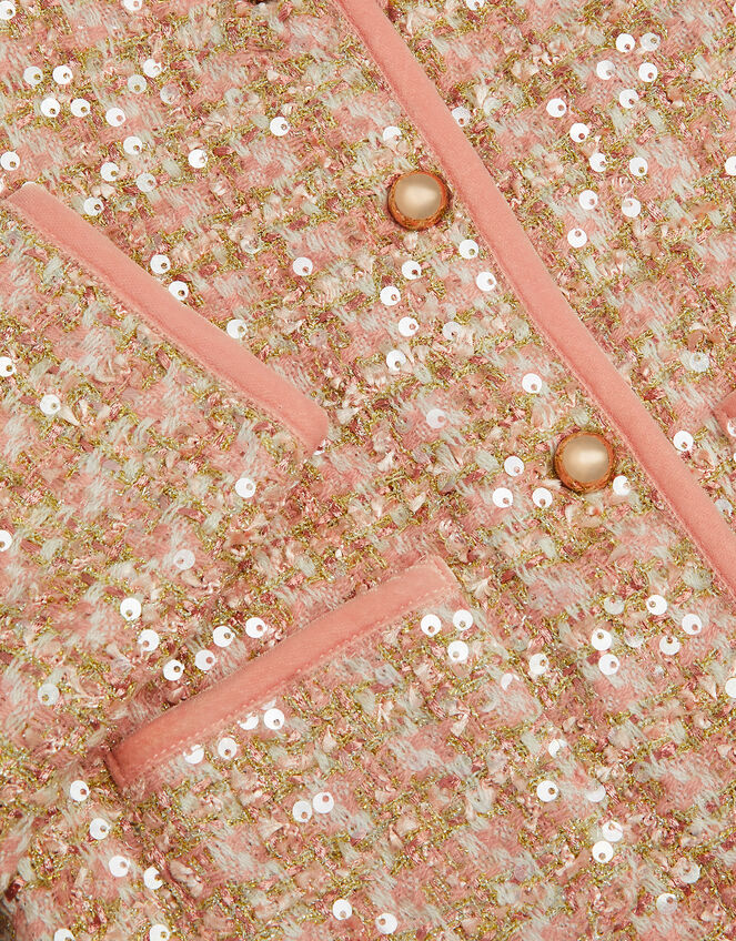 Tweed Sequin Button Jacket, Pink (PINK), large