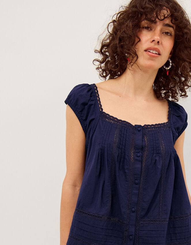 Olivia Lace Trim Top, Blue (NAVY), large