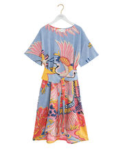 One Hundred Stars Obi Crane Print Midi Dress, Blue (LIGHT BLUE), large