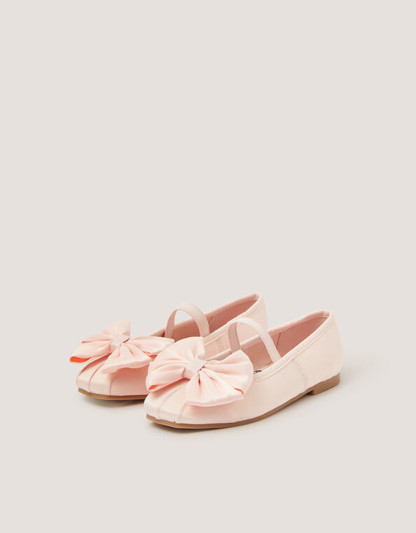 Bow Satin Ballet Flats, Pink (PINK), large