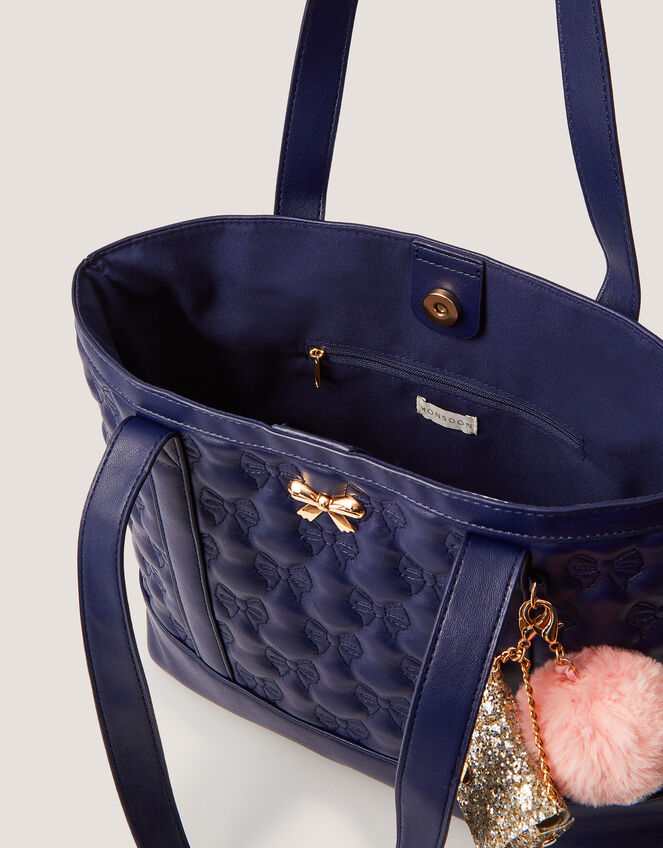 Bow Quilted School Tote Bag, , large