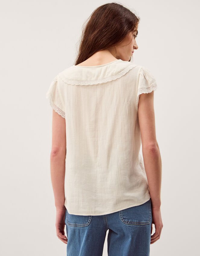 Frannie Square Collar Linen Blend Top, Ivory (IVORY), large