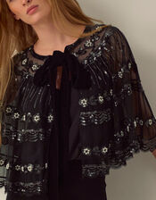 Monsoon x Queens of Archive Jerry Short Sequin Embellished Cape​, , large