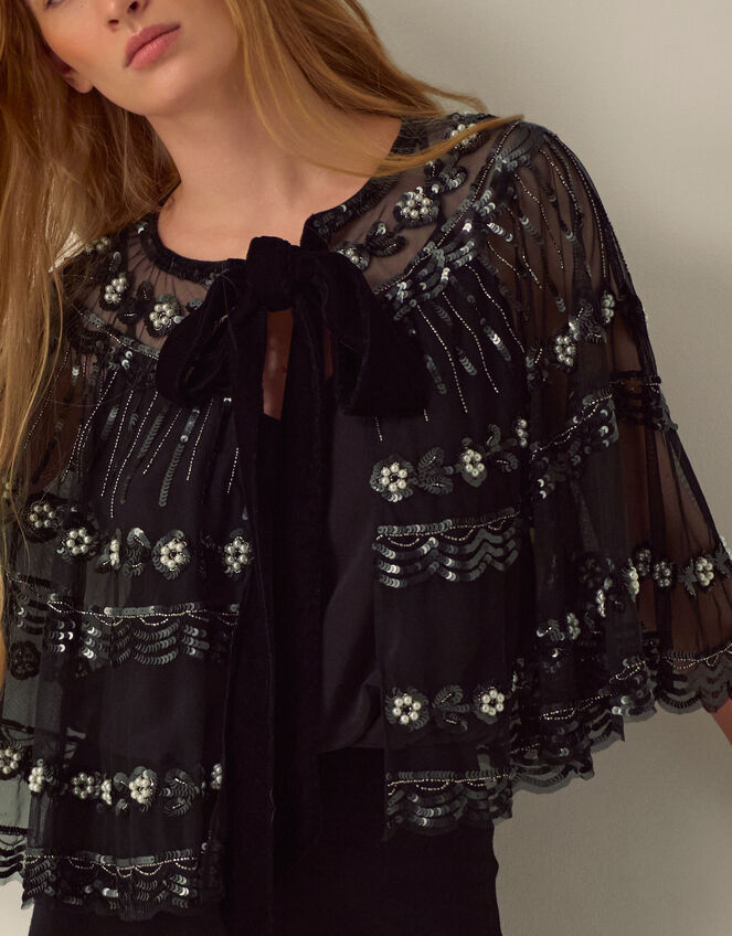 Monsoon x Queens of Archive Jerry Short Sequin Embellished Cape​, , large