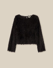 Tessa Long Sleeve Fringe Top, Black (BLACK), large