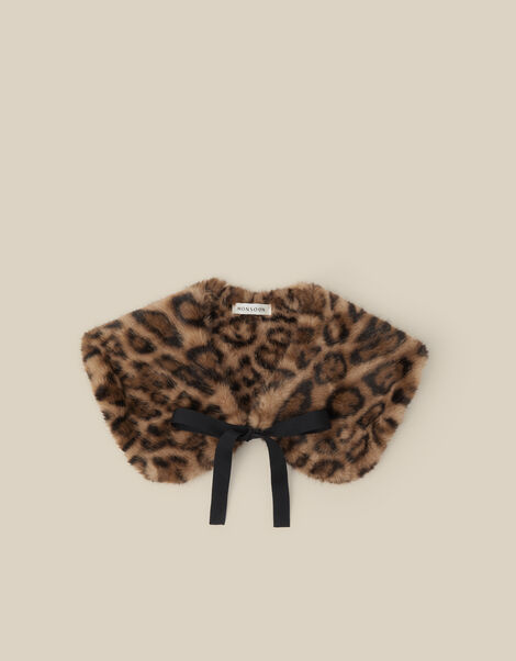 Niya Leopard Print Faux Fur Collar, , large