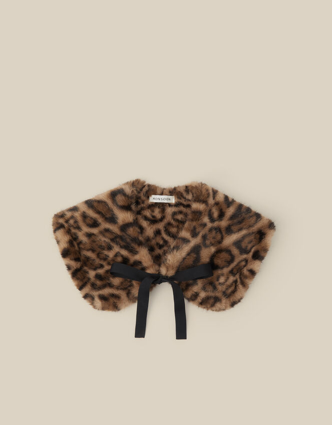 Niya Leopard Print Faux Fur Collar, , large