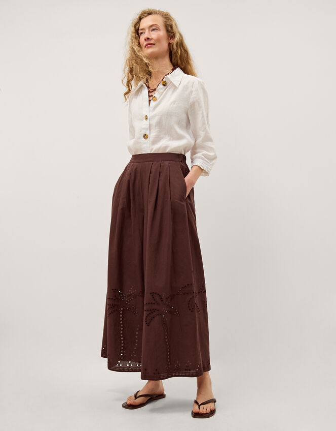 Eden Palm Cutwork Wide Leg Pants , Brown (BROWN), large