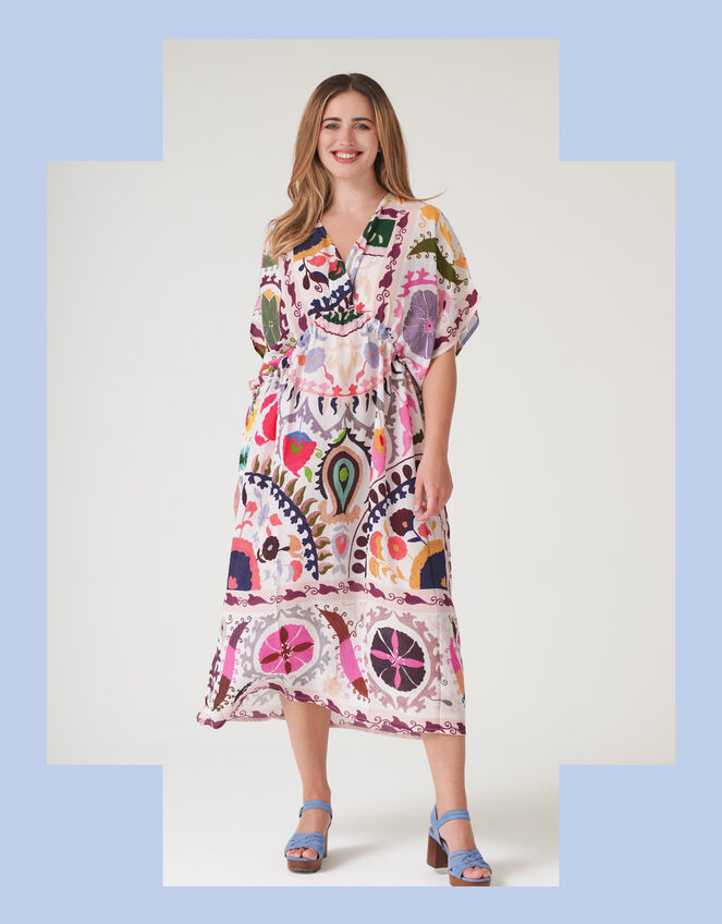 One Hundred Stars Susani Print String Midi Dress, Pink (PINK), large