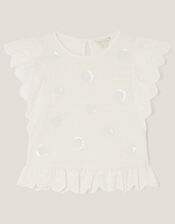 Sequin Broderie Smocked Top, Ivory (IVORY), large