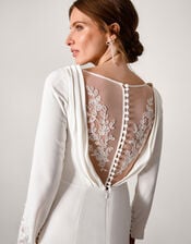Aleah Long Sleeve Cowl Lace Wedding Dress, Ivory (IVORY), large