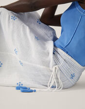 Daisy Embroidered Floral Midi Skirt, White (WHITE), large