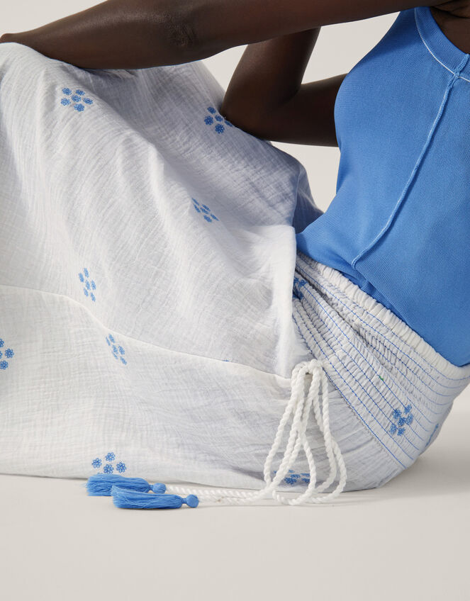 Daisy Embroidered Floral Midi Skirt, White (WHITE), large