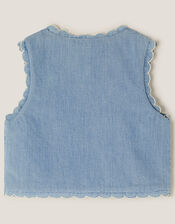 Embroidered Chambray Waistcoat, Blue (BLUE), large