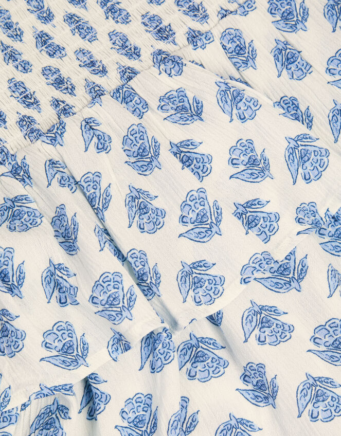 Floral Print Smocked Dress, White (WHITE), large