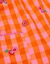 Embroidered Gingham Playsuit, Orange (ORANGE), large