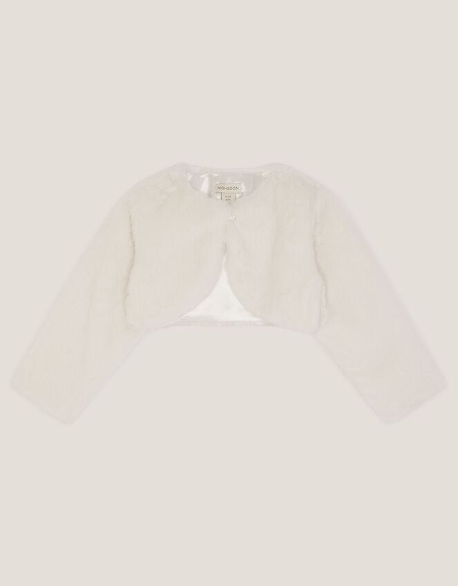 Baby Marie Faux Fur Cardigan, Ivory (IVORY), large