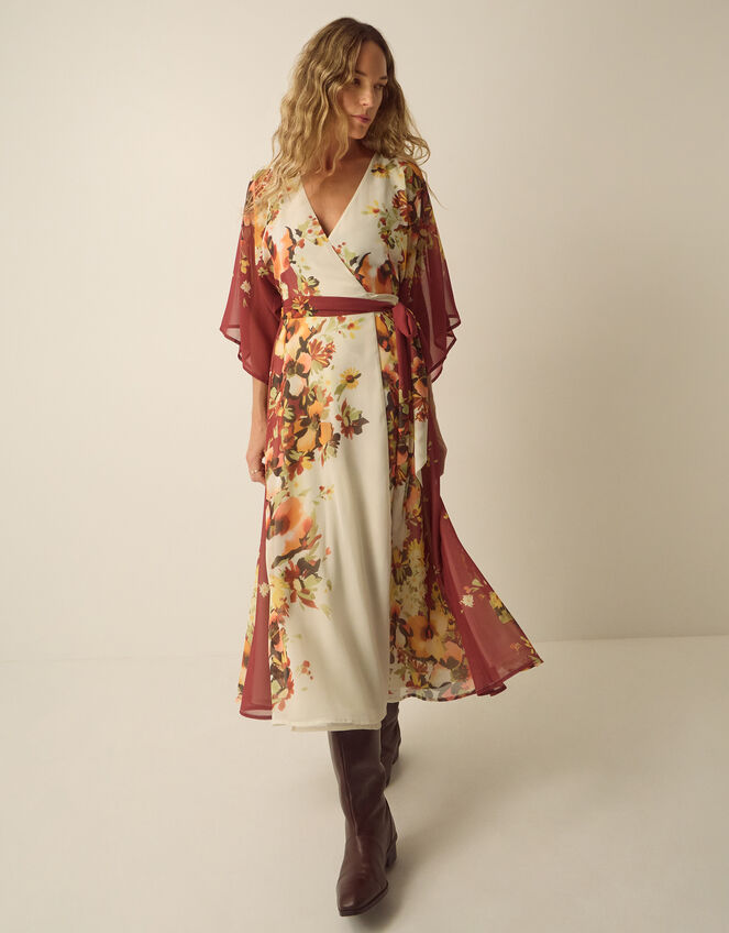 Parrie Floral Midi Wrap Dress, Cream (CREAM), large