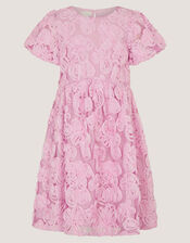 Short Sleeve Textured Floral Dress, Pink (PINK), large